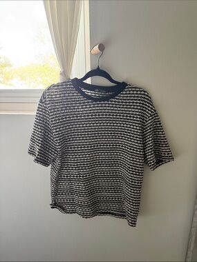 Zara Black and White Striped Knit Top
